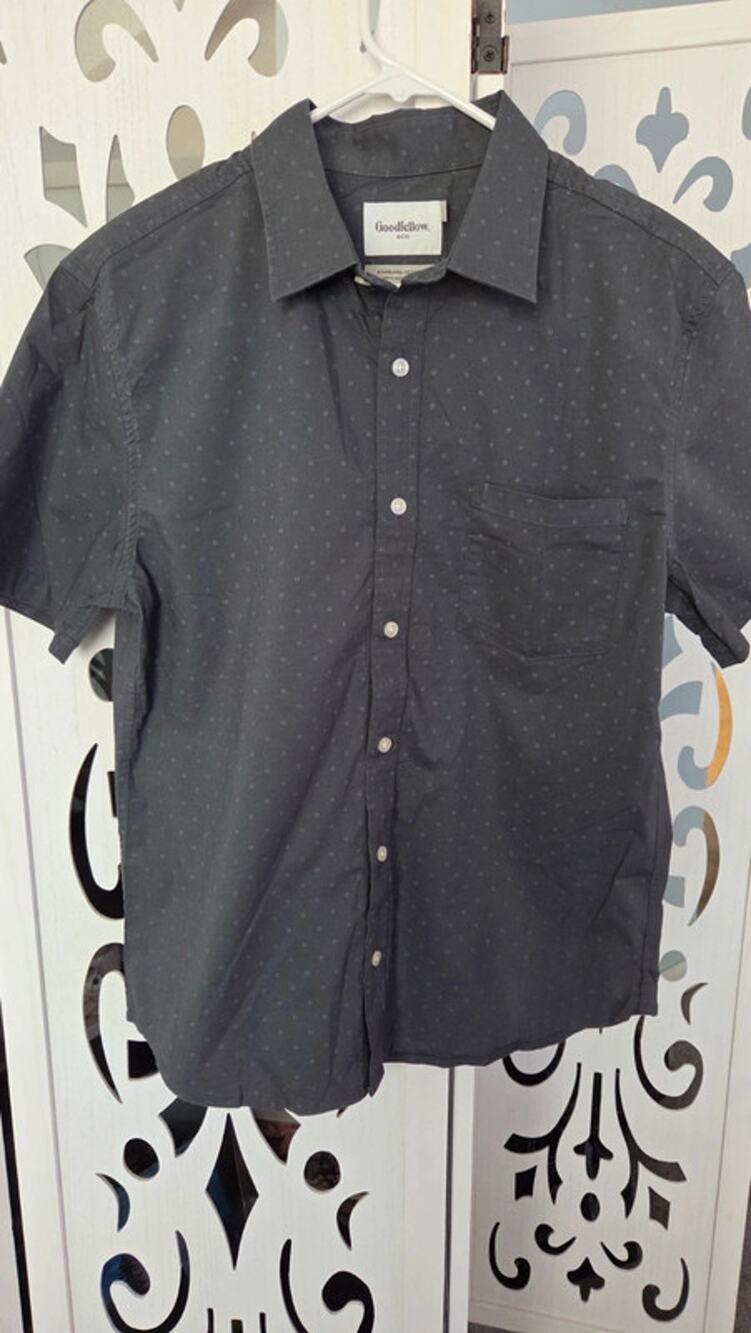 NWT Goodfellow & Co Men's Medium Navy Geo Poplin Button Up Shirt Short Sleeve